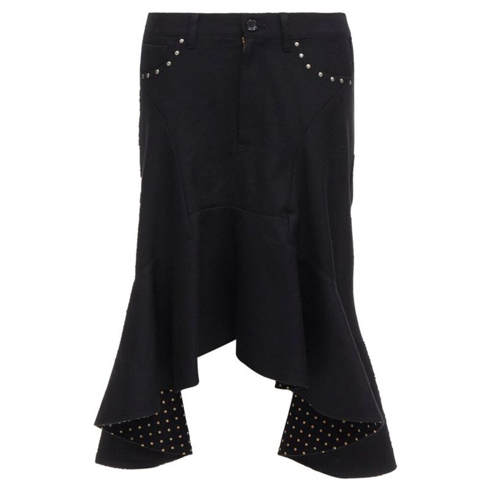 JUNYA WATANABE 2013 black studded pocket polka dot deconstructed flare skirt S